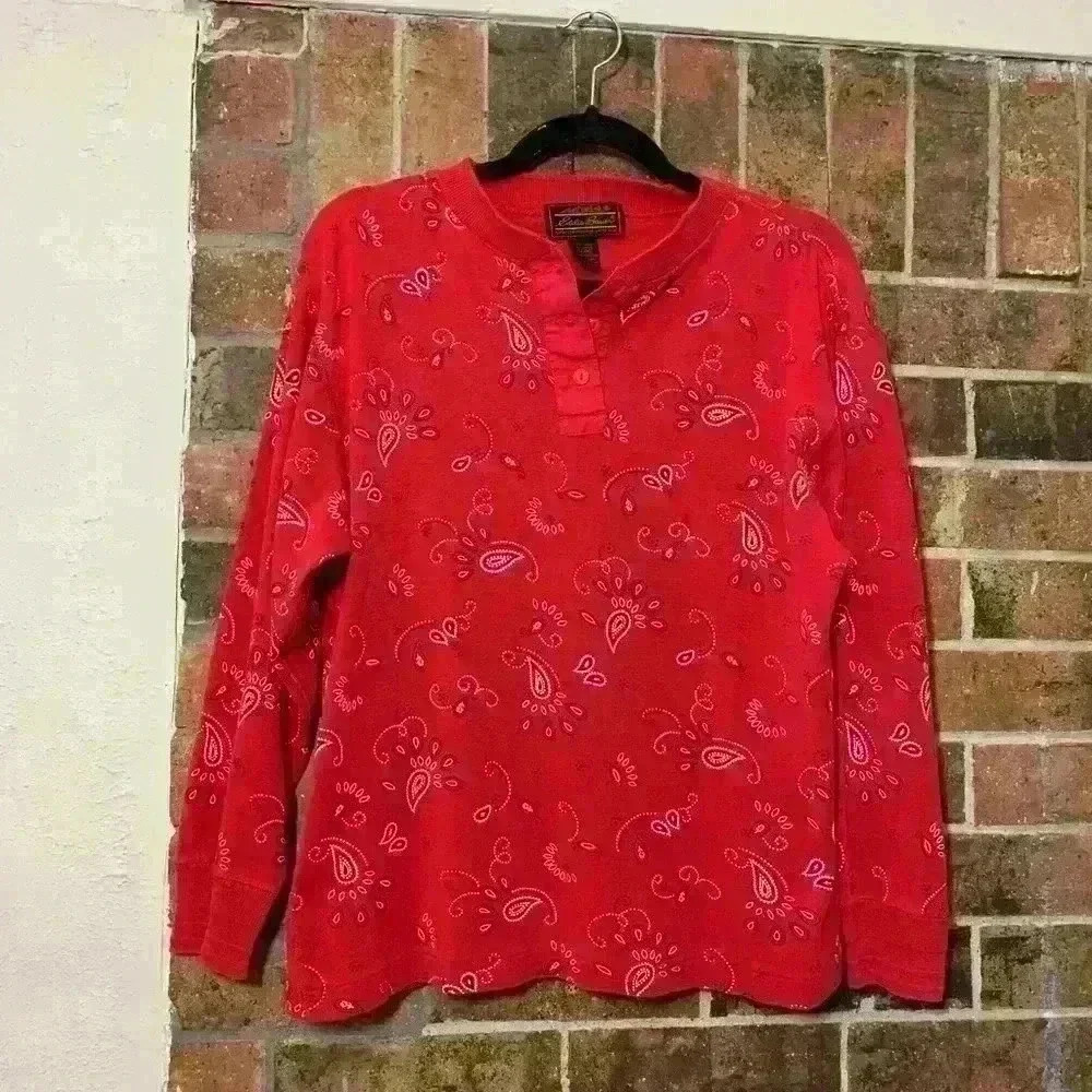 Eddie Bauer Red long sleeve shirt with paisley pattern